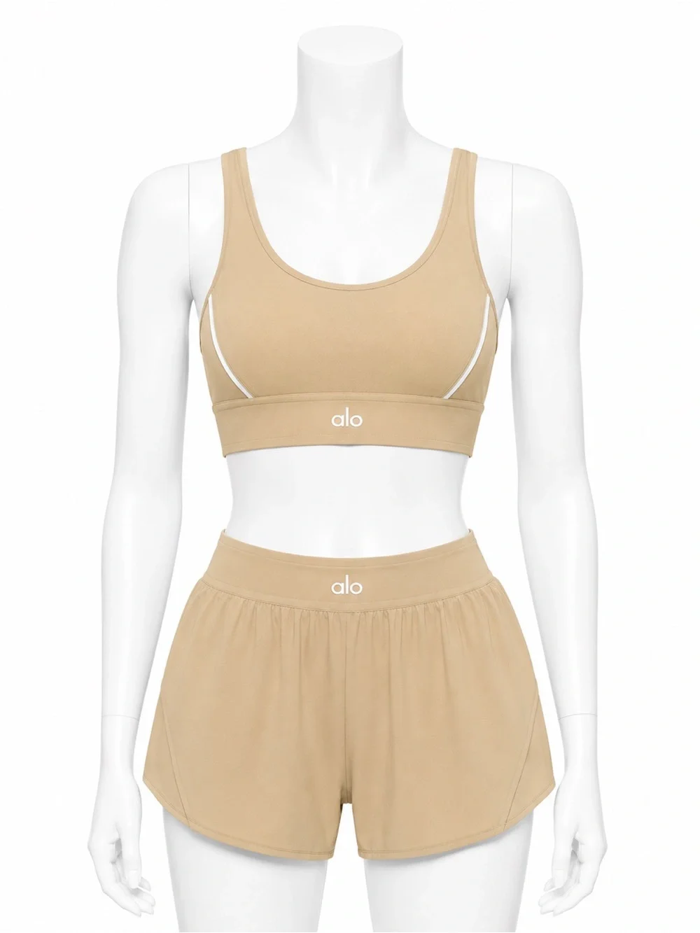 ALO Yoga Airlift Suit Up Bra and Match Point Shorts in Macadamia